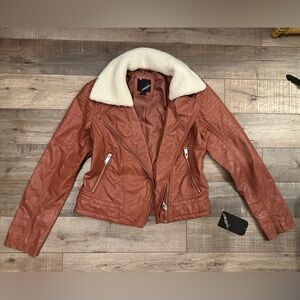 NWT Shearling Faux Leather Bomber Jacket Size Medium